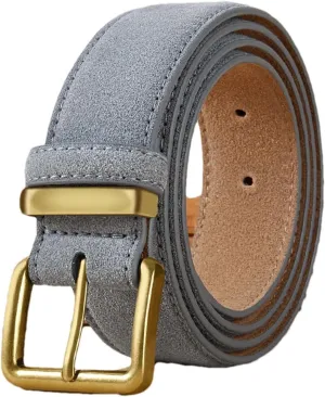 Mnjyihy Suede Cowhide Leather Belt For Women Vintage Style Metal Buckle Wide Waistband For Dresses Jeans