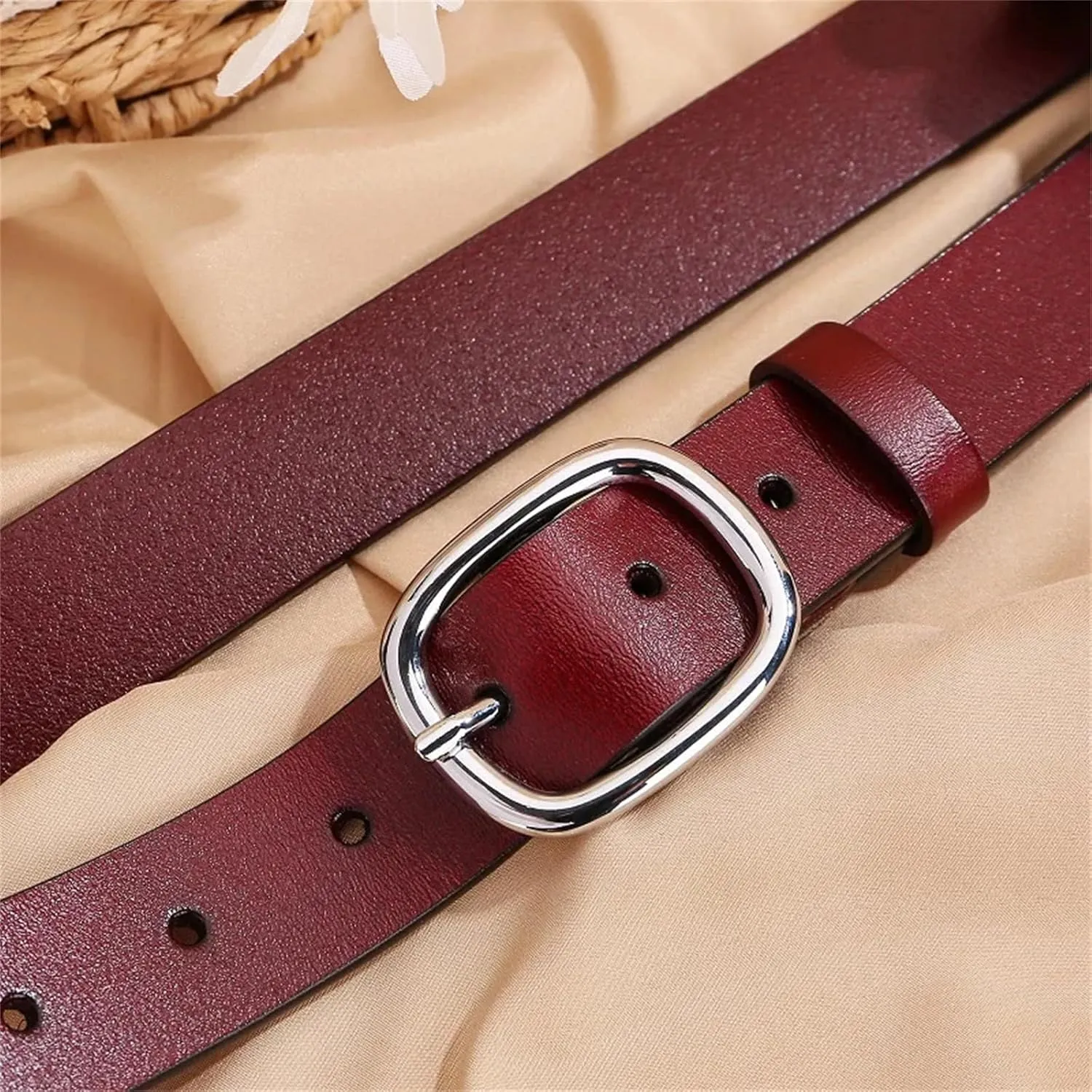 Mnjyihy Women's Retro Metal Buckle Leather Belt Fashion Decoration Jeans Belt