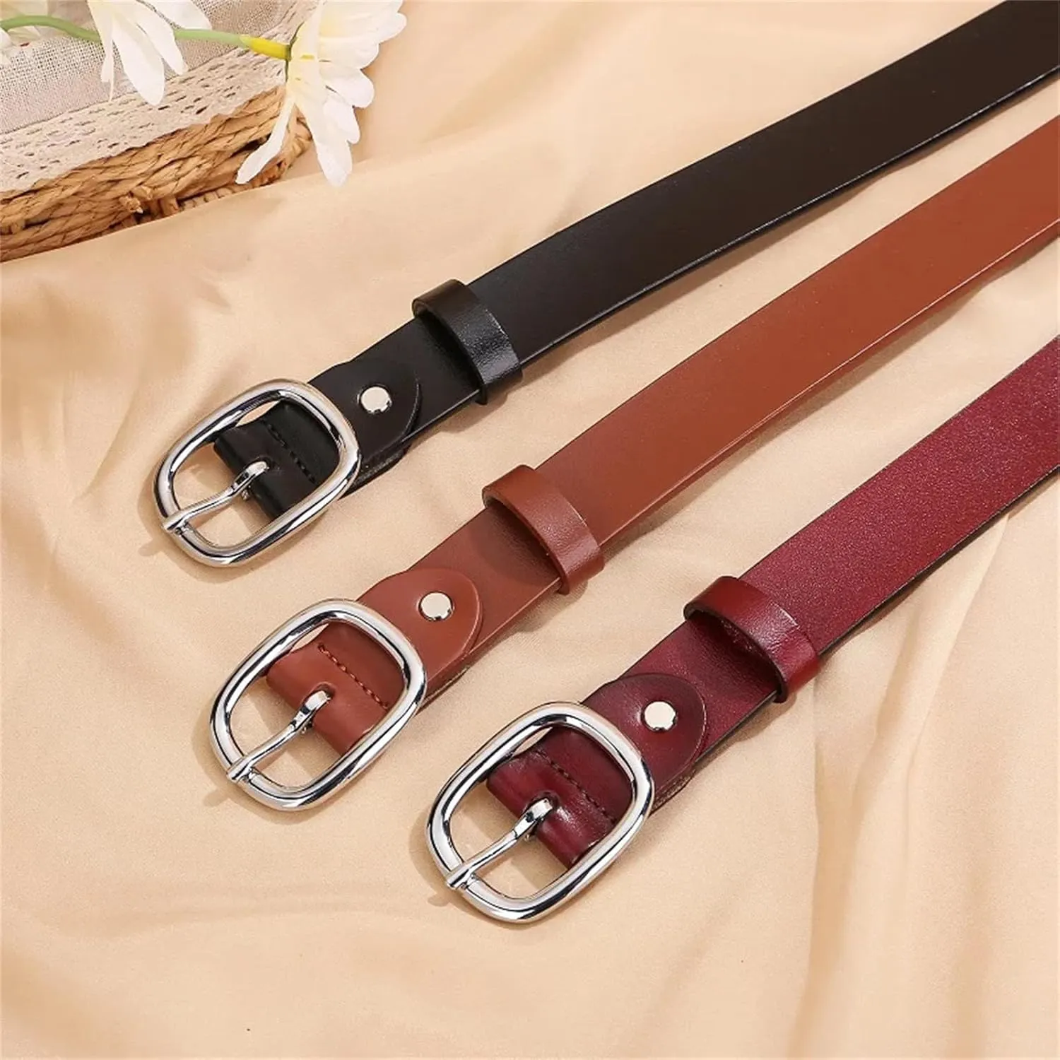 Mnjyihy Women's Retro Metal Buckle Leather Belt Fashion Decoration Jeans Belt