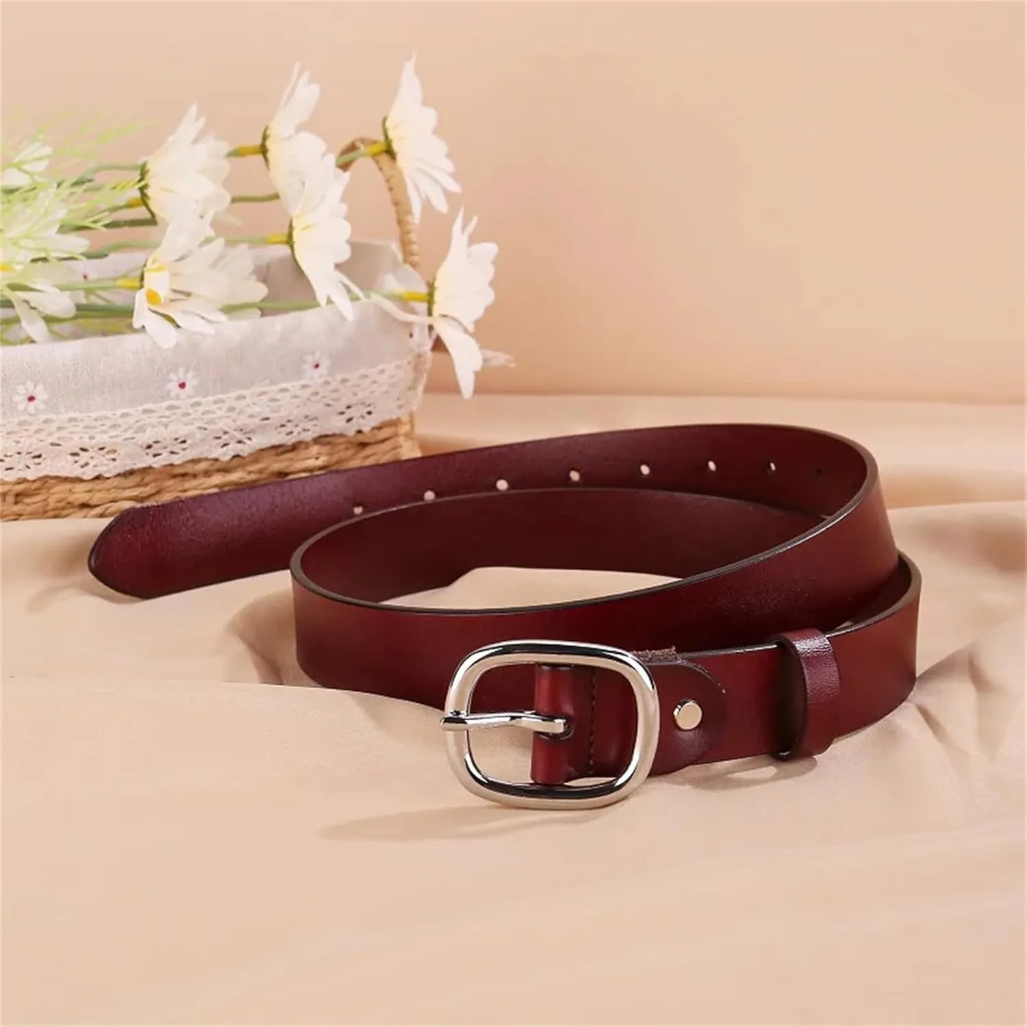 Mnjyihy Women's Retro Metal Buckle Leather Belt Fashion Decoration Jeans Belt