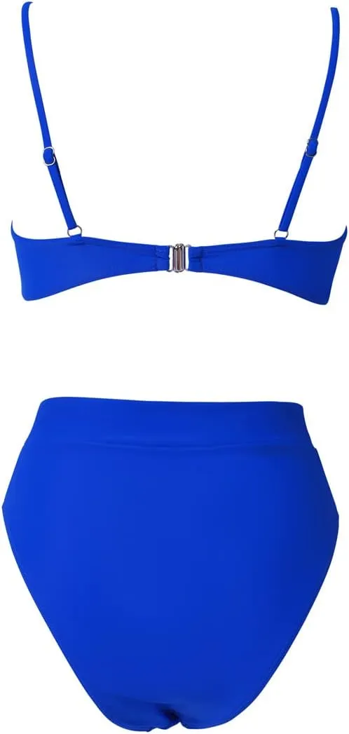 MOSHENGQI Women High Wasited Bikini Shoulder Strap 2 Piece High Cut String Swimsuits