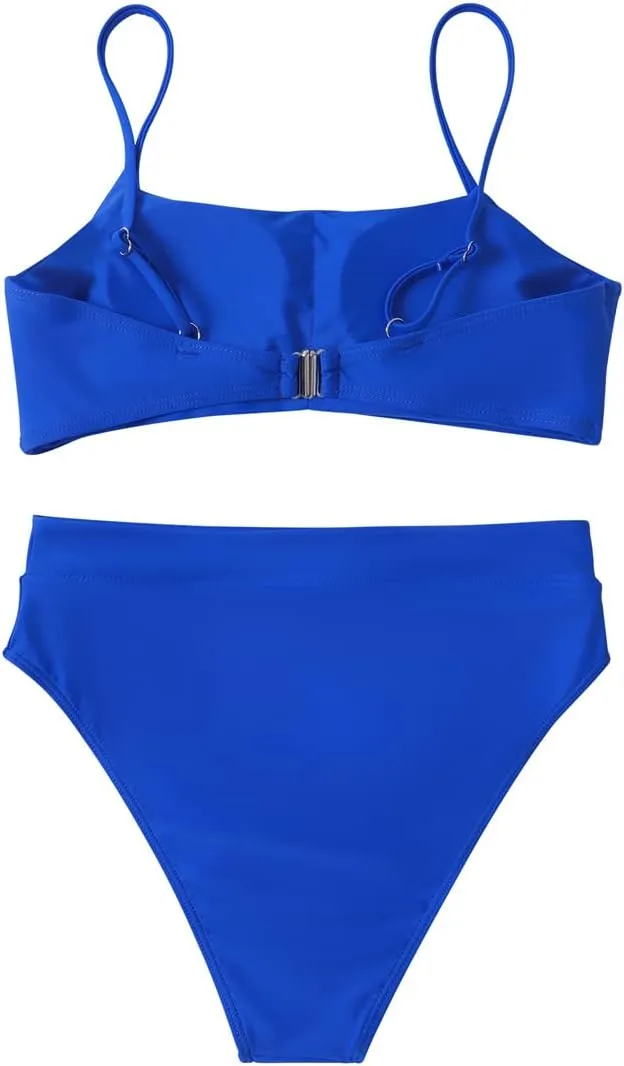 MOSHENGQI Women High Wasited Bikini Shoulder Strap 2 Piece High Cut String Swimsuits