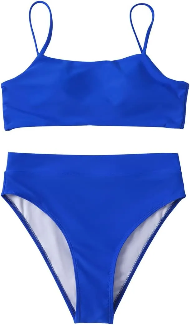 MOSHENGQI Women High Wasited Bikini Shoulder Strap 2 Piece High Cut String Swimsuits