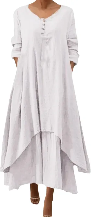 Mother of The Bride Dresses for Women Casual Boho Crewneck Long Sleeve Layered Tiered Flowy Resort Dresses Church Outfits