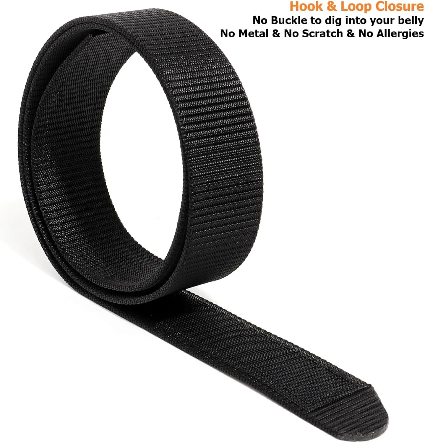 No-Scratch Nylon Belt 1 3/8" No Metal Buckle Belt w/Hook & Loop Closure TSA Approved for Work Travel Mechanic Driver