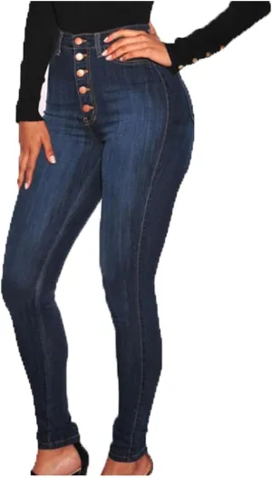 Nyybw Women Button Fly High Waisted Skinny Denim Jeans Stretch Skinny Slim Fit Pants Calf Jeans Trousers with Pockets