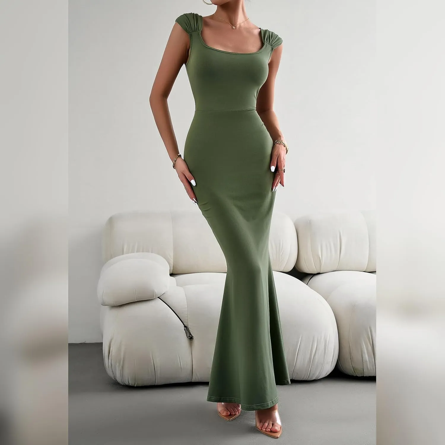 ODIZLI Long Bodycon Dresses For Women Sexy Sleeveless Dress Cap Sleeve Maxi Cami Dresses for Women