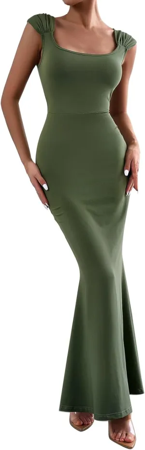 ODIZLI Long Bodycon Dresses For Women Sexy Sleeveless Dress Cap Sleeve Maxi Cami Dresses for Women