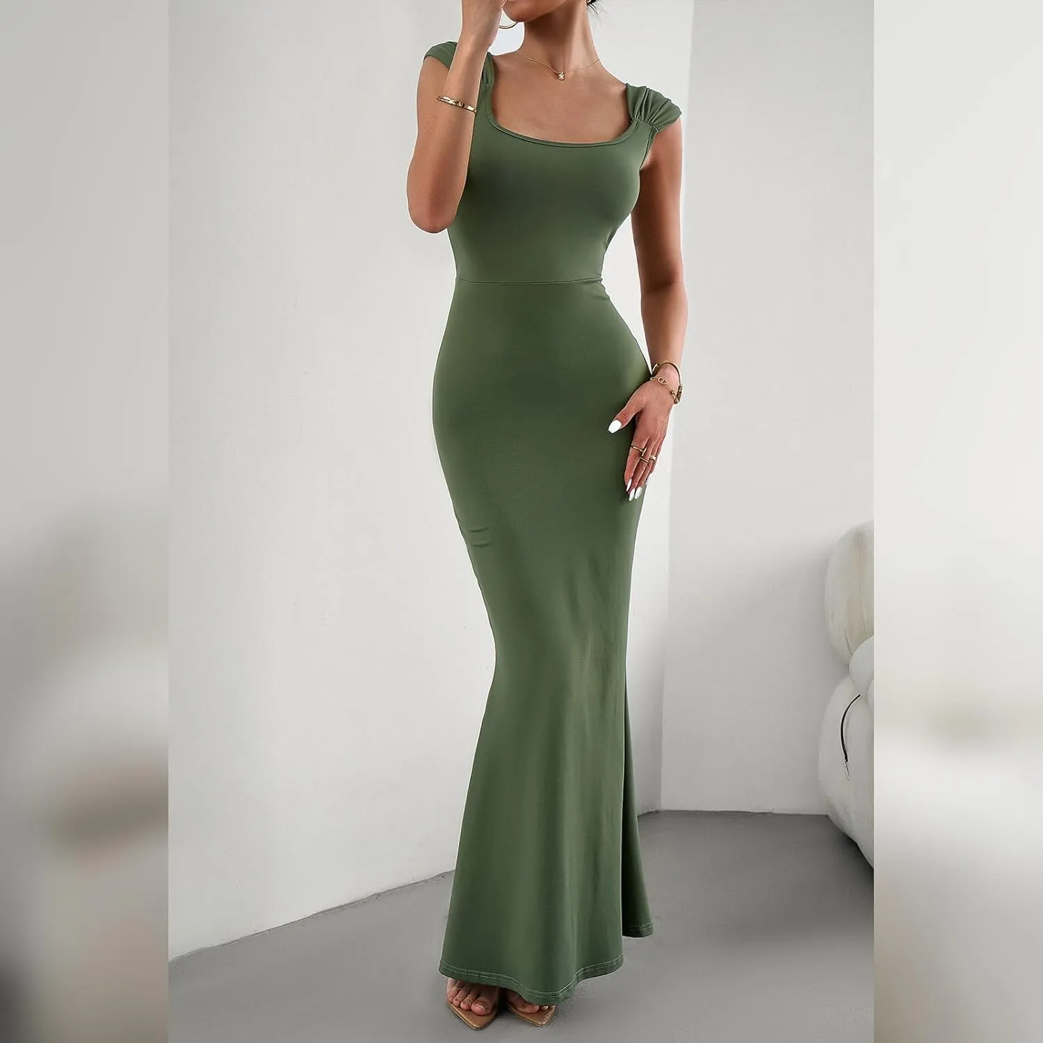 ODIZLI Long Bodycon Dresses For Women Sexy Sleeveless Dress Cap Sleeve Maxi Cami Dresses for Women