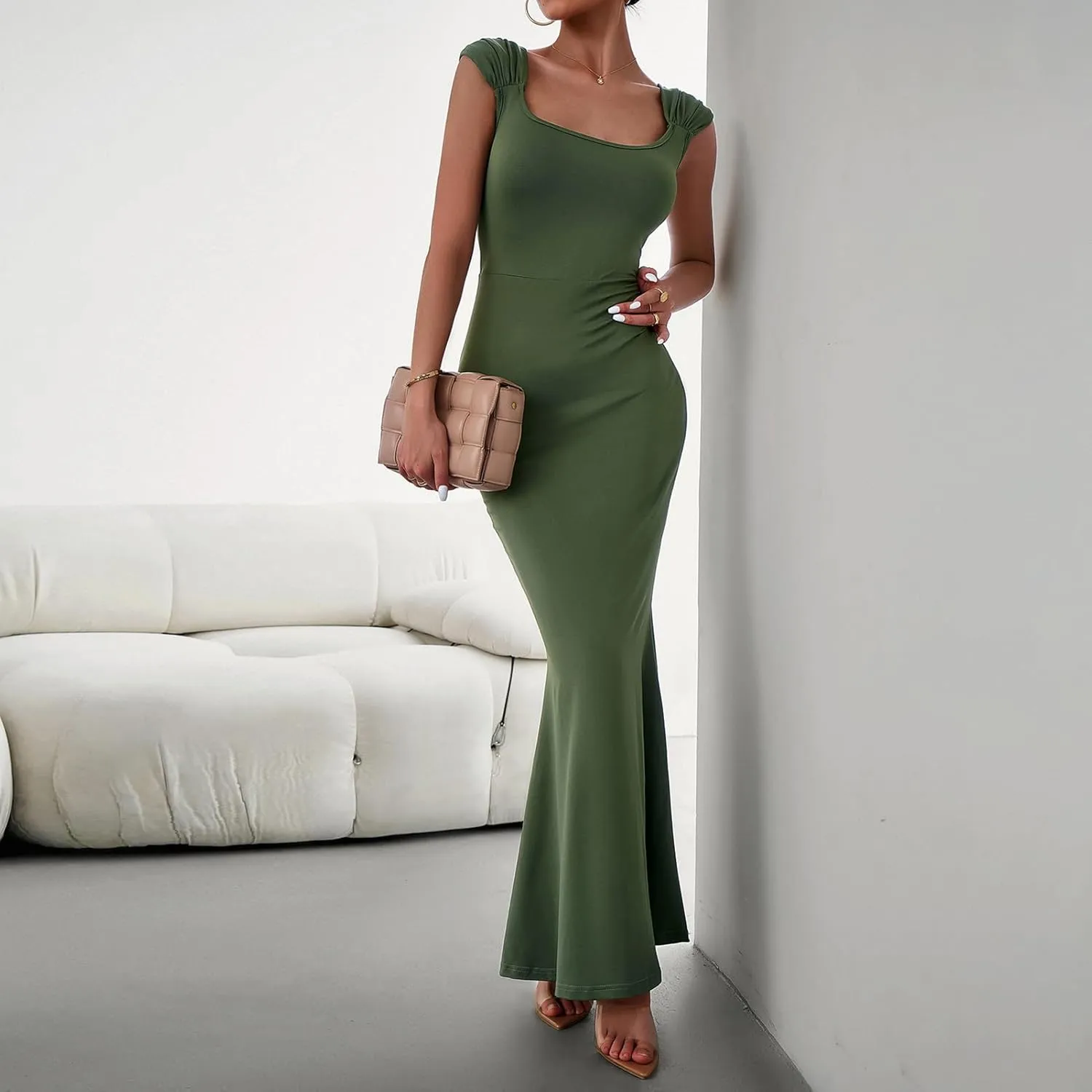 ODIZLI Long Bodycon Dresses For Women Sexy Sleeveless Dress Cap Sleeve Maxi Cami Dresses for Women