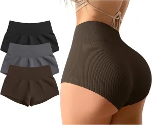OQQ Women 3 Piece Yoga Shorts Sexy High Waist Booty Stretch Workout Exercise Hot Shorts