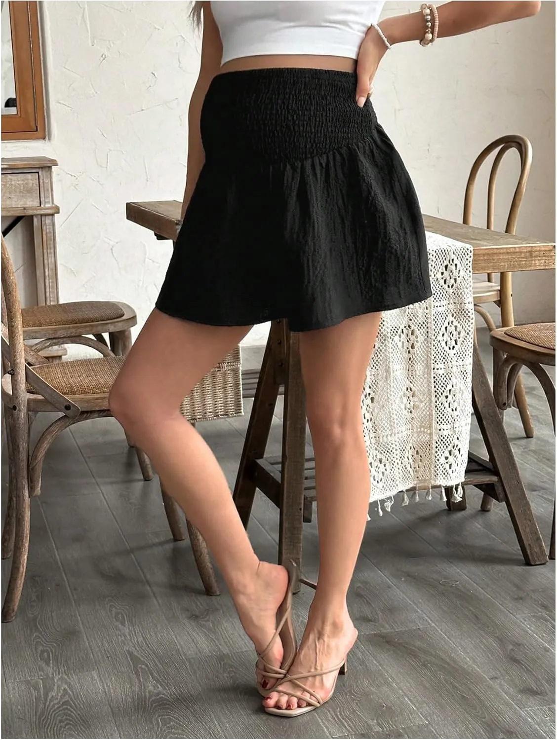 OYOANGLE Women's Maternity Shirred High Waist Wide Leg Shorts