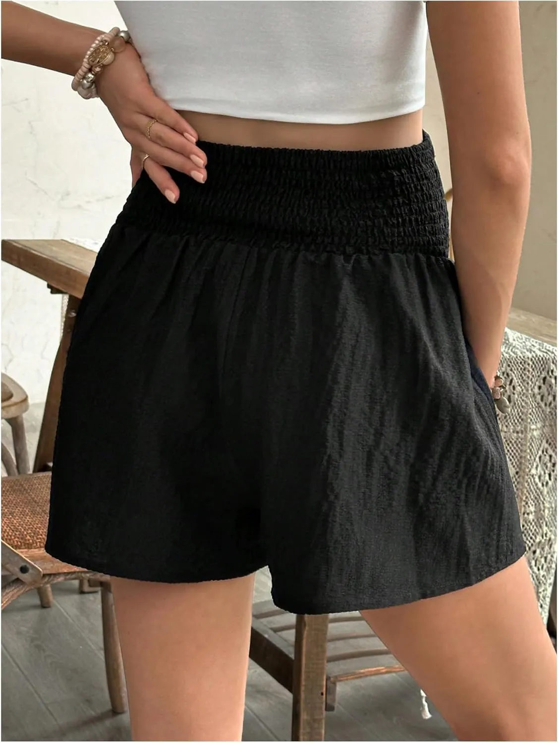 OYOANGLE Women's Maternity Shirred High Waist Wide Leg Shorts