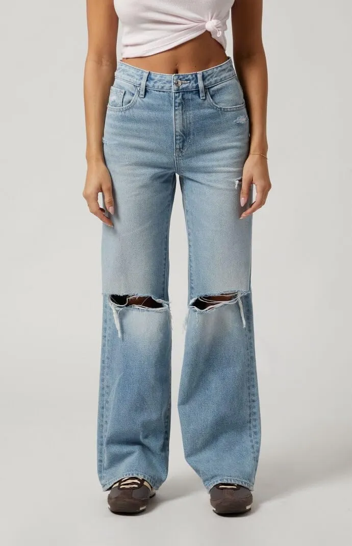 PacSun Women's Light Indigo Ripped High Waisted Girlfriend Jeans
