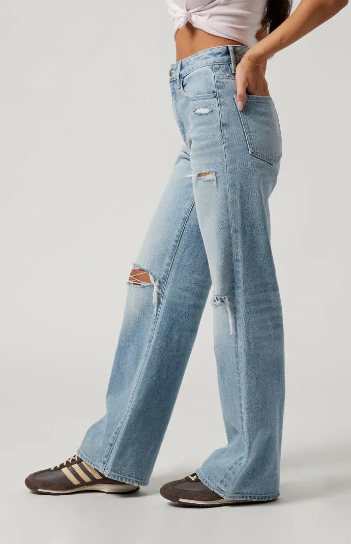 PacSun Women's Light Indigo Ripped High Waisted Girlfriend Jeans