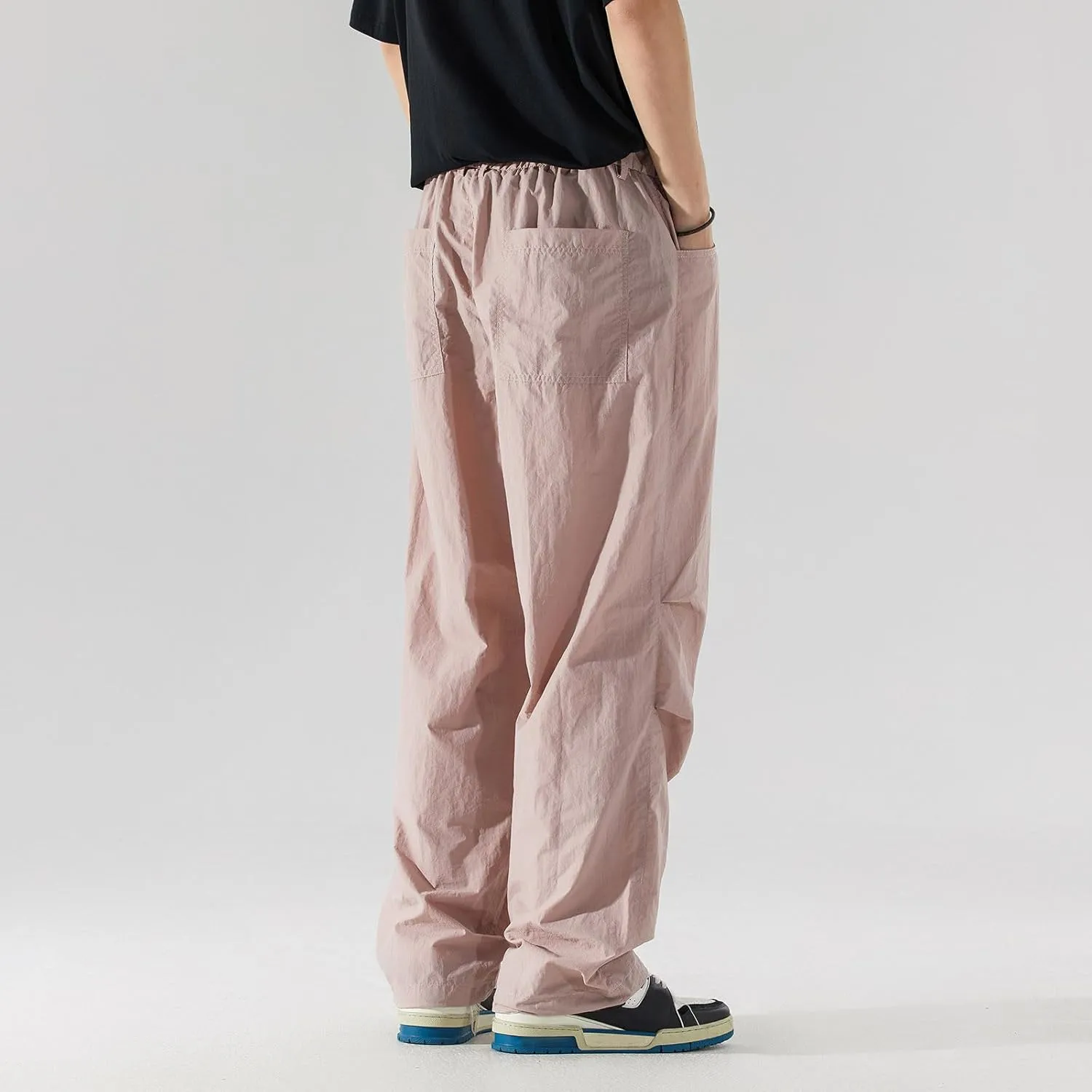 Pants for Mens Elastic Waist Drawstring Straight Leg Trouser Loose Fit Lightweight Casual Yoga Trousers with Pockets