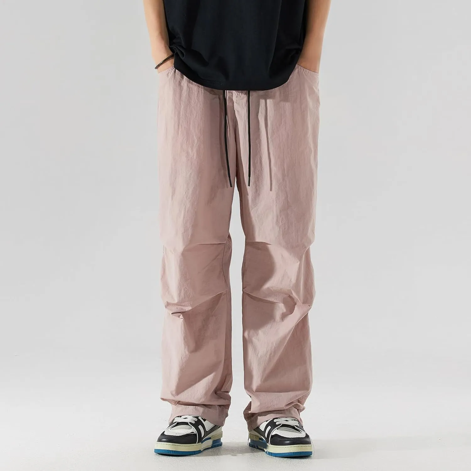 Pants for Mens Elastic Waist Drawstring Straight Leg Trouser Loose Fit Lightweight Casual Yoga Trousers with Pockets
