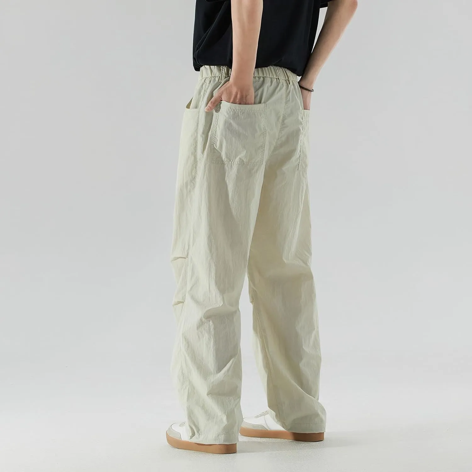 Pants for Mens Elastic Waist Drawstring Straight Leg Trouser Loose Fit Lightweight Casual Yoga Trousers with Pockets