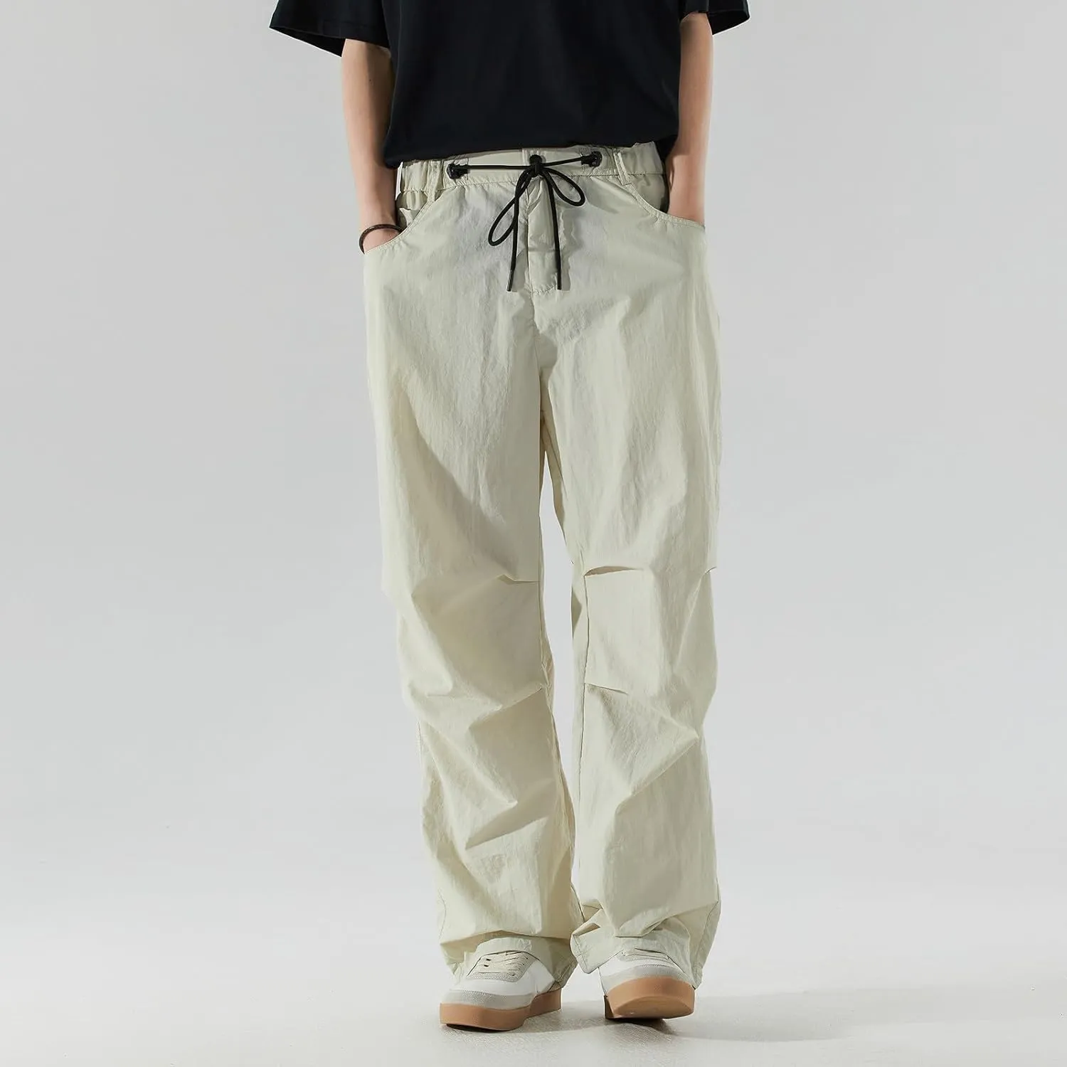 Pants for Mens Elastic Waist Drawstring Straight Leg Trouser Loose Fit Lightweight Casual Yoga Trousers with Pockets