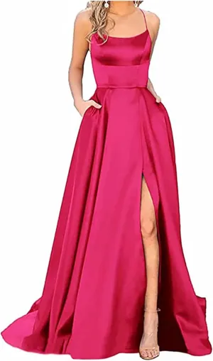 Prom Dresses for Women 2025 Winter Party Off The Shoulder Maxi Dress Slip Satin Modest Dresses Pockets Evening Gowns