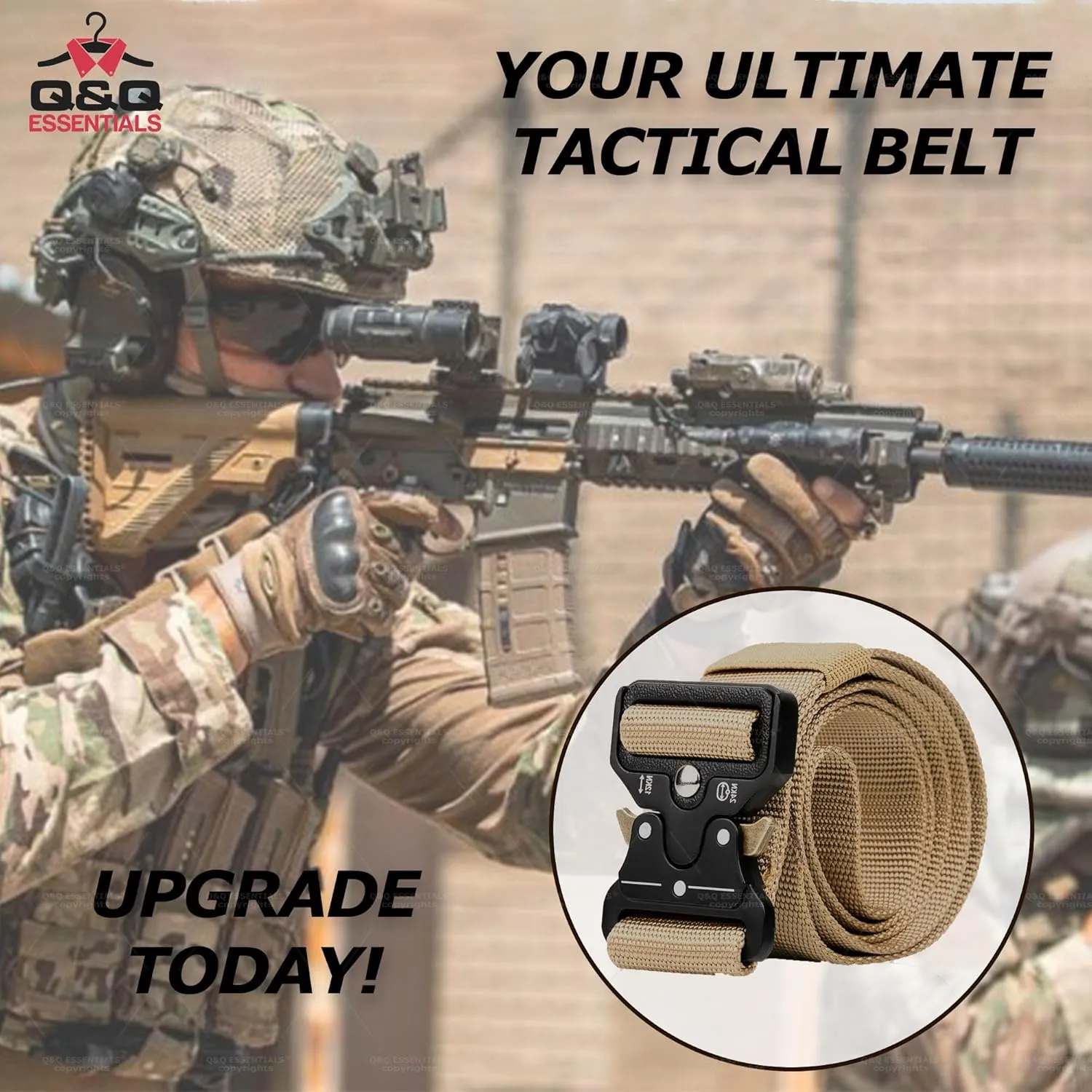 Q&Q ESSENTIALS Mens Tactical Belt Nylon Hunting Belts Hiking Belt for Men with Quick Release Belt