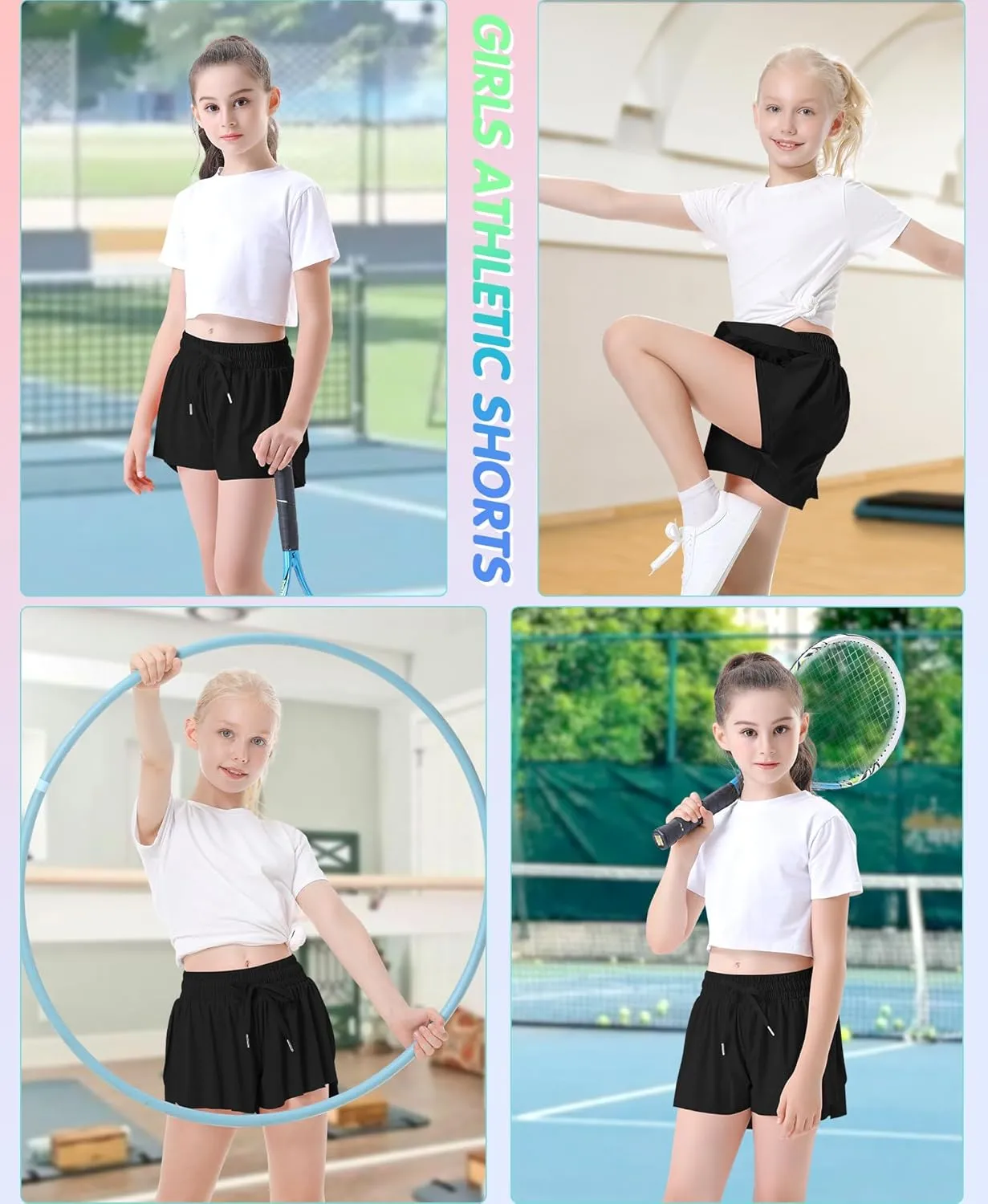 QooNoo Girls Butterfly Shorts with Pocket Flowy Athletic Shorts High Waist Preppy Running Shorts for Kids Teen