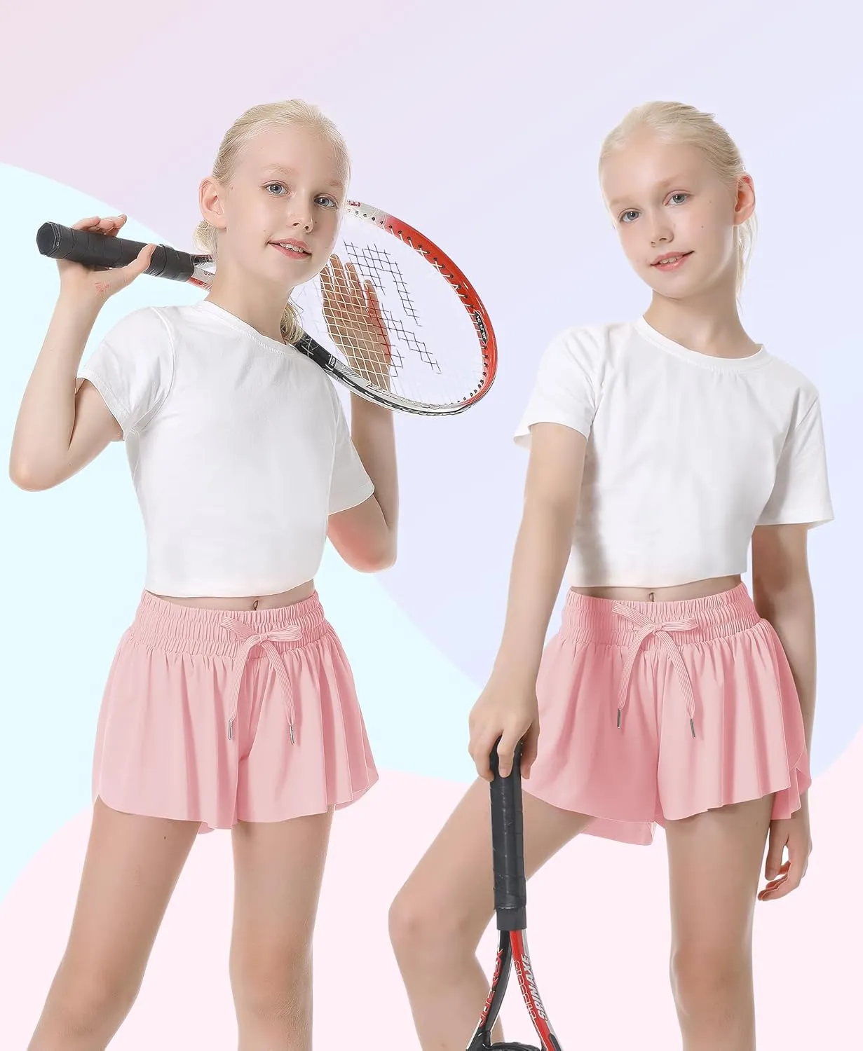 QooNoo Girls Butterfly Shorts with Pocket Flowy Athletic Shorts High Waist Preppy Running Shorts for Kids Teen