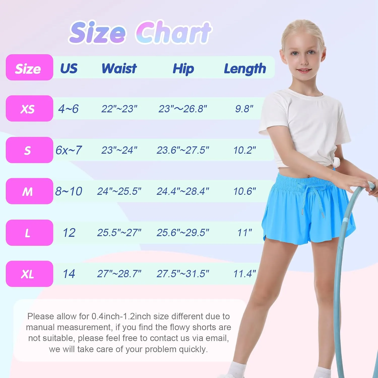 QooNoo Girls Butterfly Shorts with Pocket Flowy Athletic Shorts High Waist Preppy Running Shorts for Kids Teen