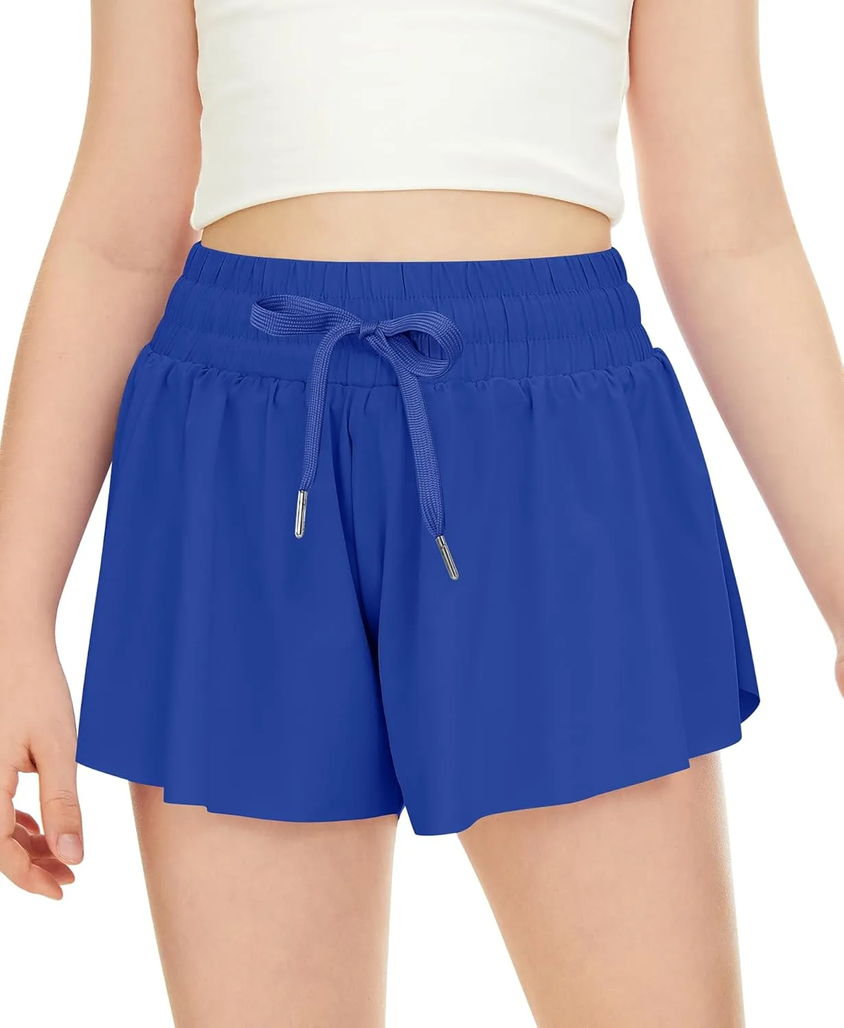QooNoo Girls Butterfly Shorts with Pocket Flowy Athletic Shorts High Waist Preppy Running Shorts for Kids Teen