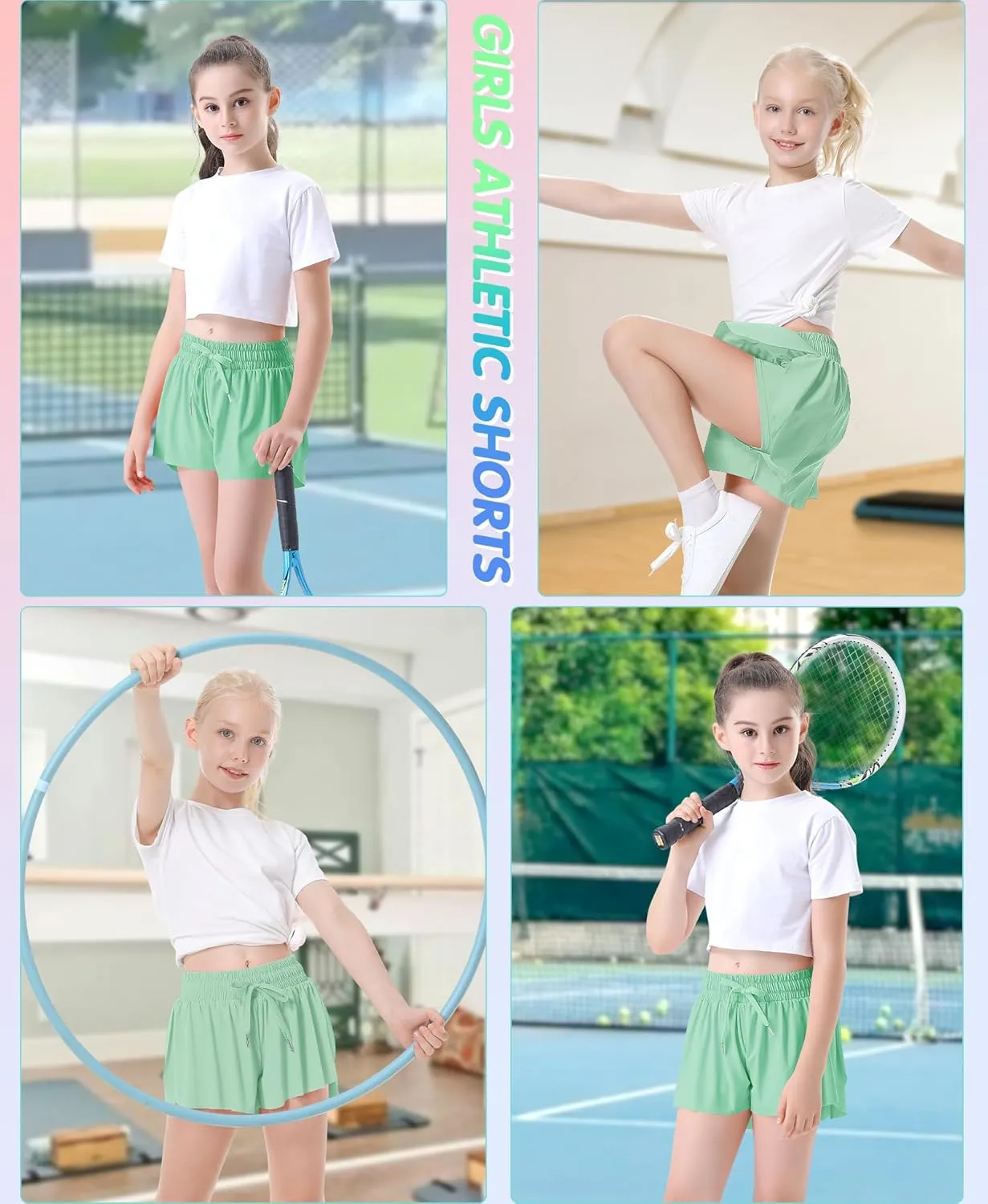 QooNoo Girls Butterfly Shorts with Pocket Flowy Athletic Shorts High Waist Preppy Running Shorts for Kids Teen