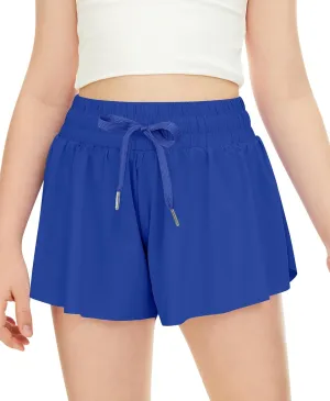 QooNoo Girls Butterfly Shorts with Pocket Flowy Athletic Shorts High Waist Preppy Running Shorts for Kids Teen