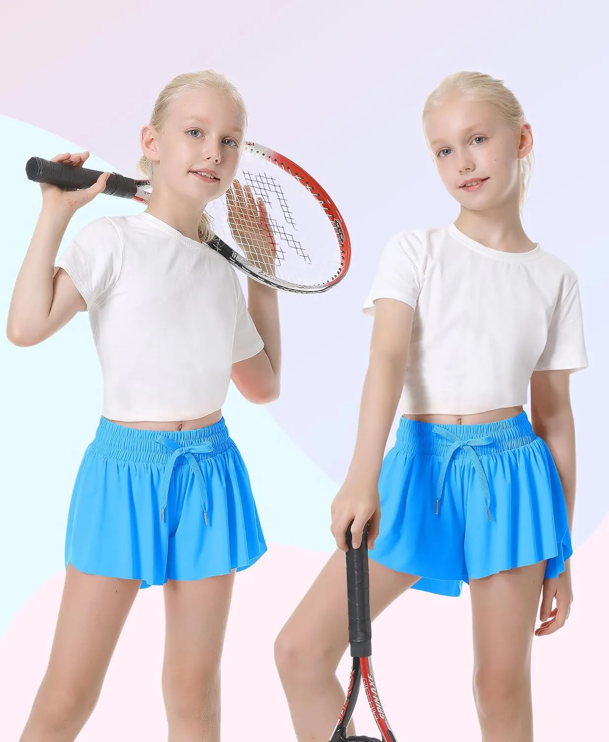QooNoo Girls Butterfly Shorts with Pocket Flowy Athletic Shorts High Waist Preppy Running Shorts for Kids Teen