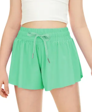 QooNoo Girls Butterfly Shorts with Pocket Flowy Athletic Shorts High Waist Preppy Running Shorts for Kids Teen