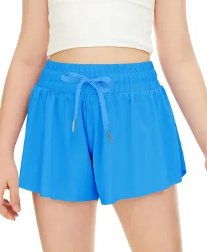 QooNoo Girls Butterfly Shorts with Pocket Flowy Athletic Shorts High Waist Preppy Running Shorts for Kids Teen