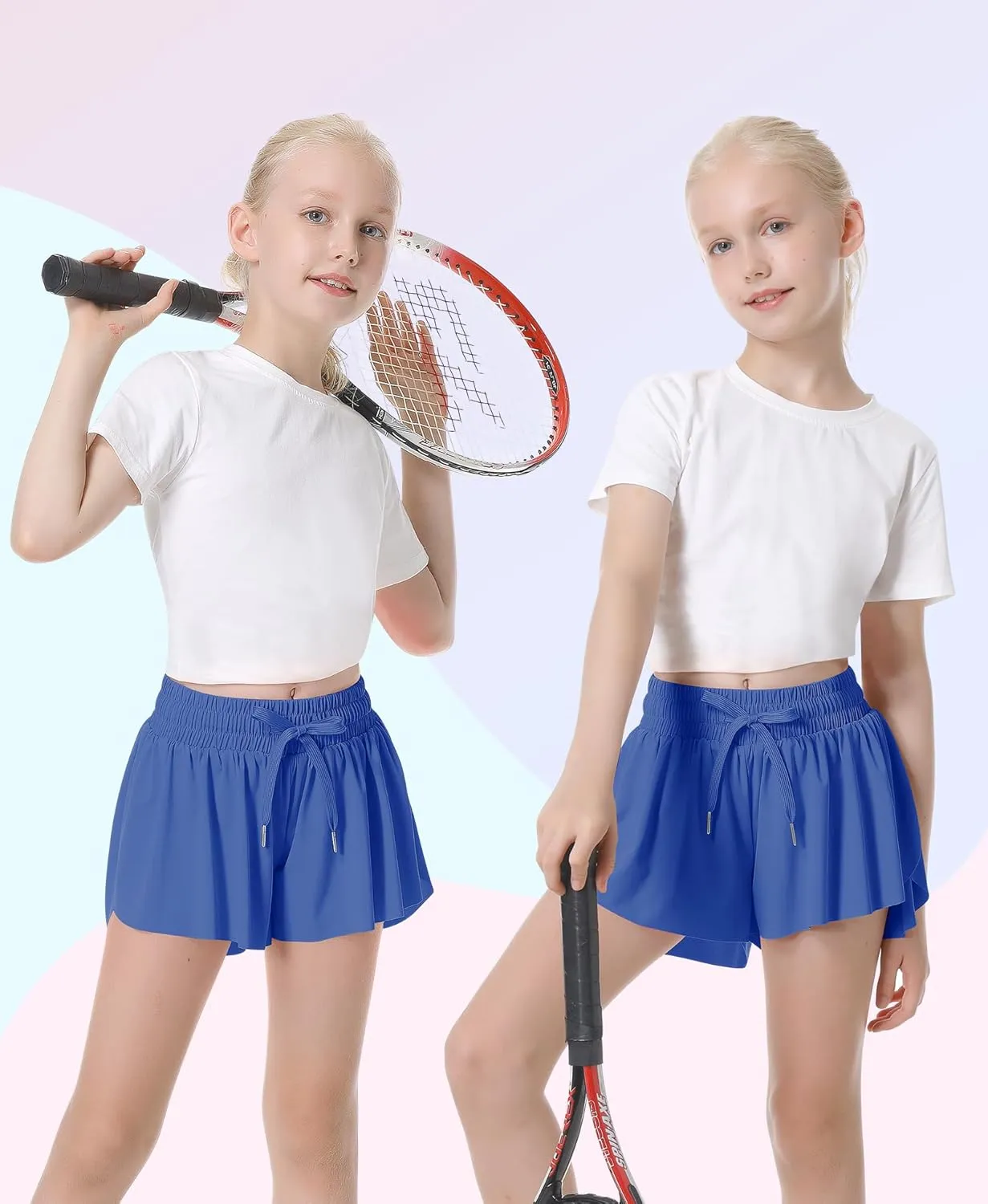 QooNoo Girls Butterfly Shorts with Pocket Flowy Athletic Shorts High Waist Preppy Running Shorts for Kids Teen