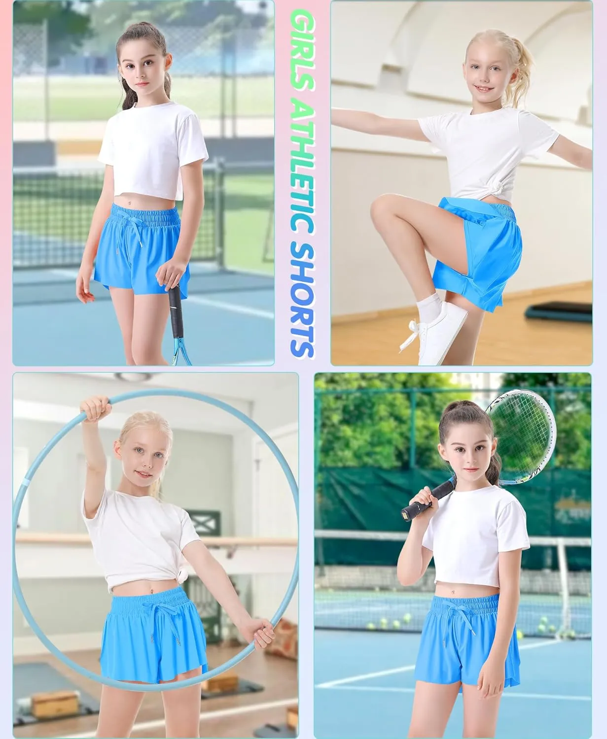 QooNoo Girls Butterfly Shorts with Pocket Flowy Athletic Shorts High Waist Preppy Running Shorts for Kids Teen