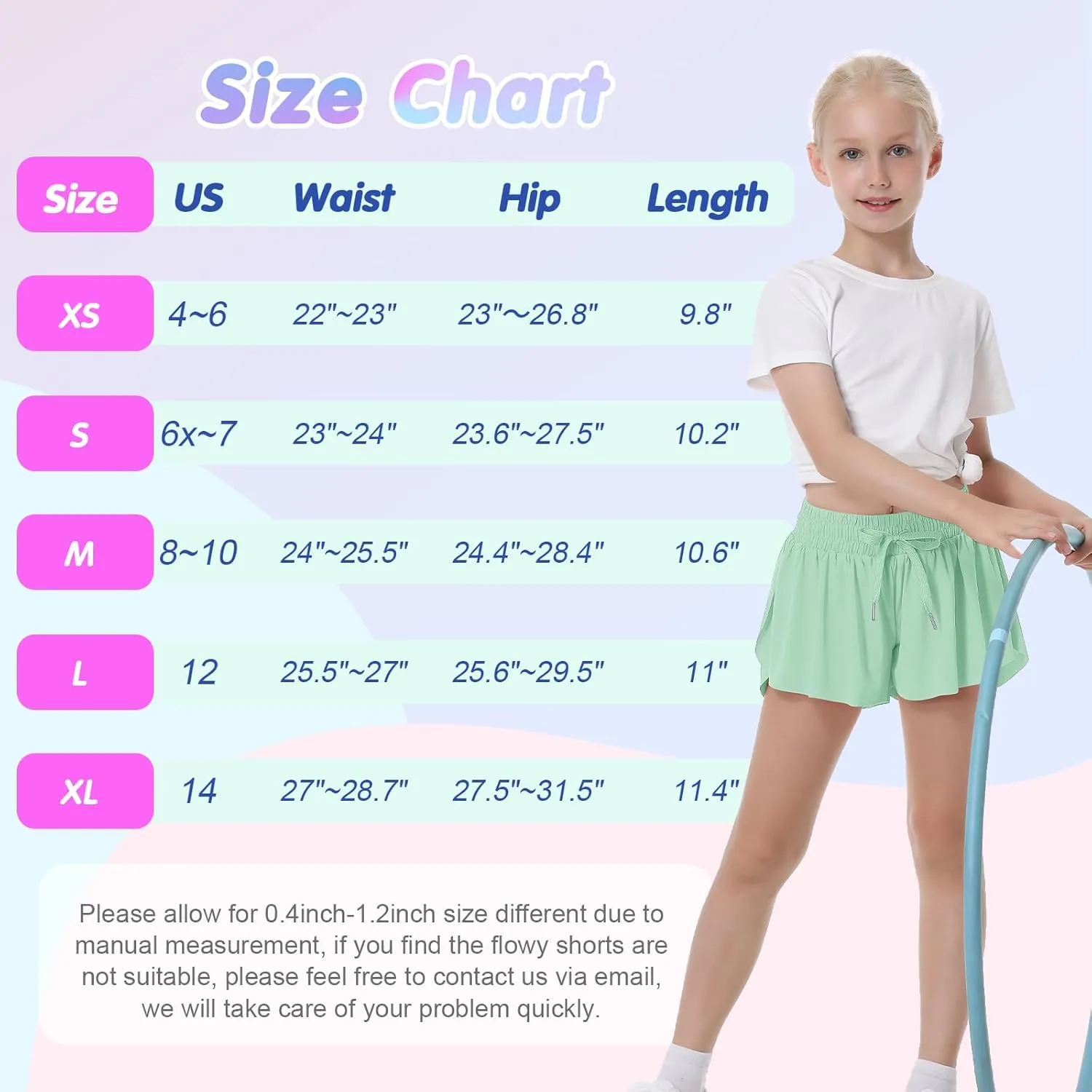 QooNoo Girls Butterfly Shorts with Pocket Flowy Athletic Shorts High Waist Preppy Running Shorts for Kids Teen