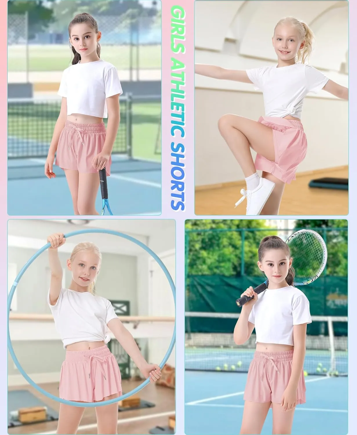 QooNoo Girls Butterfly Shorts with Pocket Flowy Athletic Shorts High Waist Preppy Running Shorts for Kids Teen