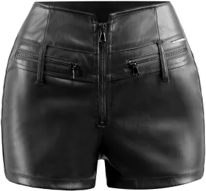 RAMISU Womens Casual Faux Leather Shorts High Waist Stretch Slim HIPS Motorcycle Skinny Coated Shorts