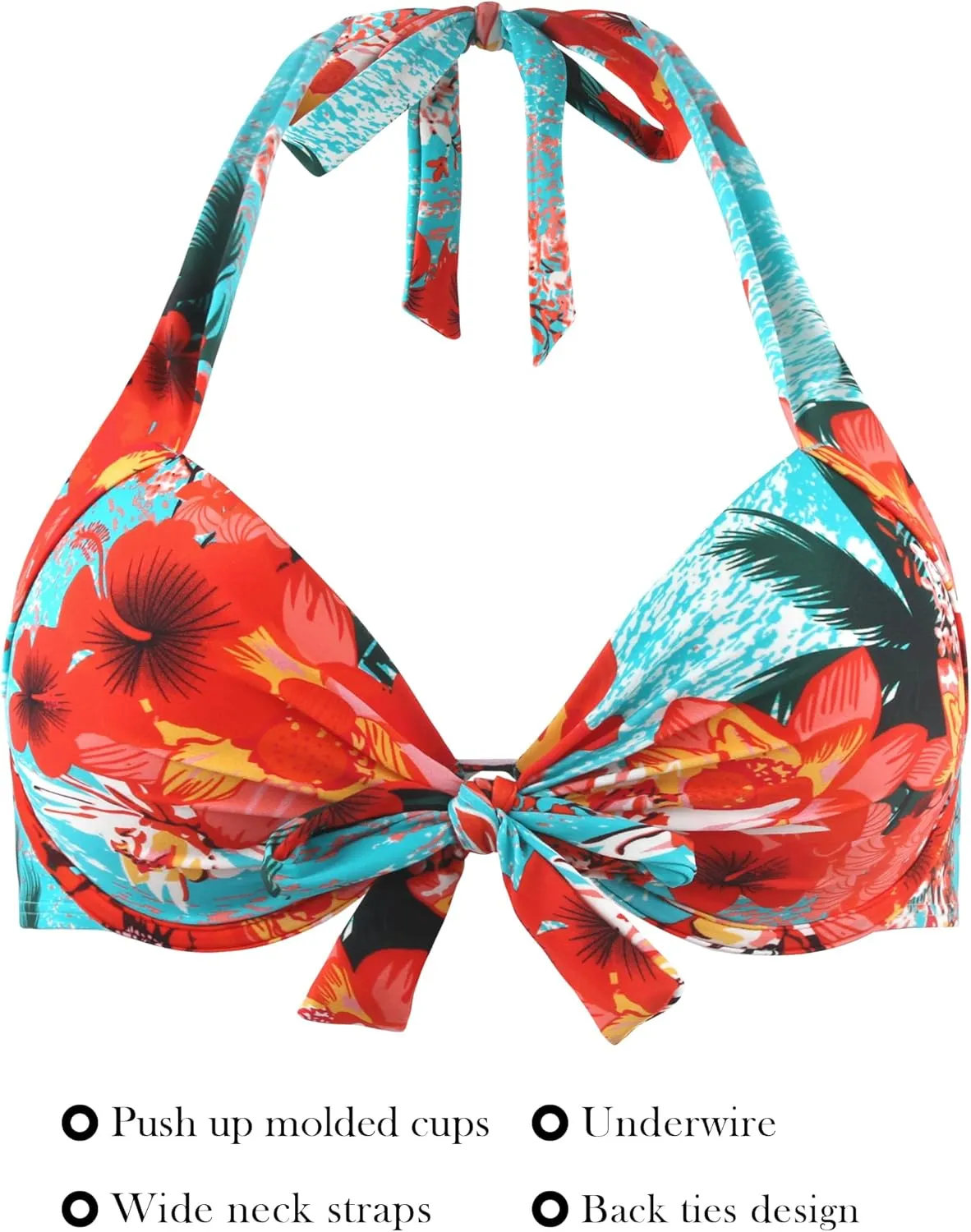 RELLECIGA Women's Push Up Bikini Top Knot Front Underwire Swimwear