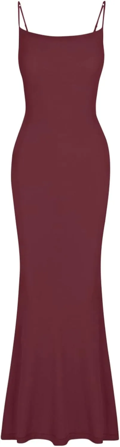 REORIA Women's Basic Sexy Lounge Slip Long Dress Elegant Sleeveless Backless Ribbed Bodycon Maxi Dresses