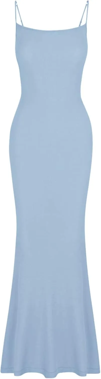 REORIA Women's Basic Sexy Lounge Slip Long Dress Elegant Sleeveless Backless Ribbed Bodycon Maxi Dresses