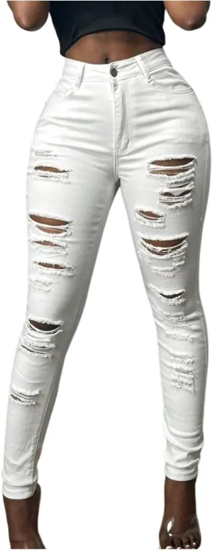 Ripped Jeans Womens Skinny Summer Sexy Plus Size Skinny Stretchy High Waisted Denim Casual Cropped Jeans with Pockets