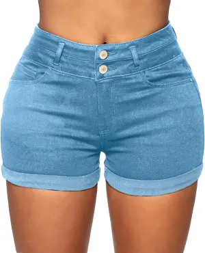 Romastory Womens High Waisted Jean Shorts Comfy Stretchy Workout Denim Shorts for Women