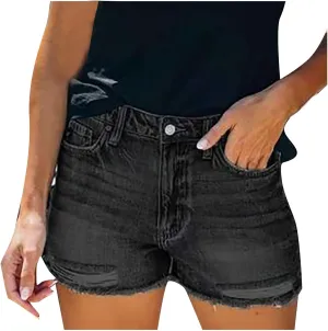 Rvidbe Womens Jean Shorts Teen Girls Casual Summer Comfy High Waisted Stretchy Ripped Denim Shorts with Pockets High Waisted Jean Shorts Cute Shorts for Women