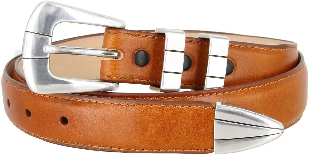 S6096 Genuine Full-Grain Cowhide Leather Tan Dress Belt 1-1/8"(30mm) taper down to 1"(25mm) wide