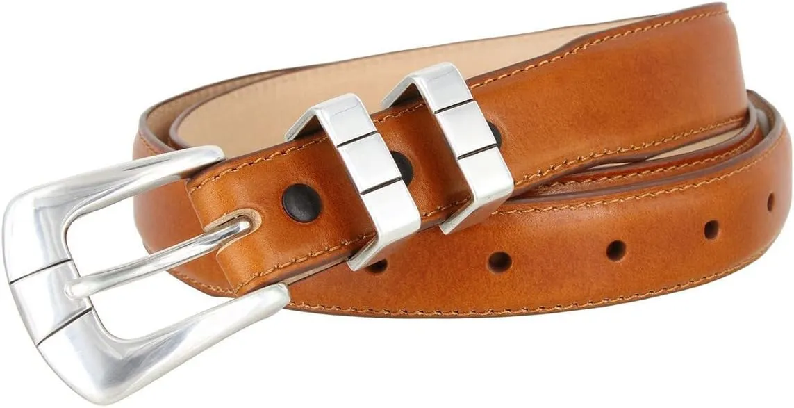 S6096 Genuine Full-Grain Cowhide Leather Tan Dress Belt 1-1/8"(30mm) taper down to 1"(25mm) wide