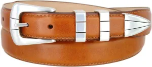 S6096 Genuine Full-Grain Cowhide Leather Tan Dress Belt 1-1/8"(30mm) taper down to 1"(25mm) wide