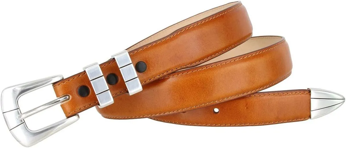 S6096 Genuine Full-Grain Cowhide Leather Tan Dress Belt 1-1/8"(30mm) taper down to 1"(25mm) wide