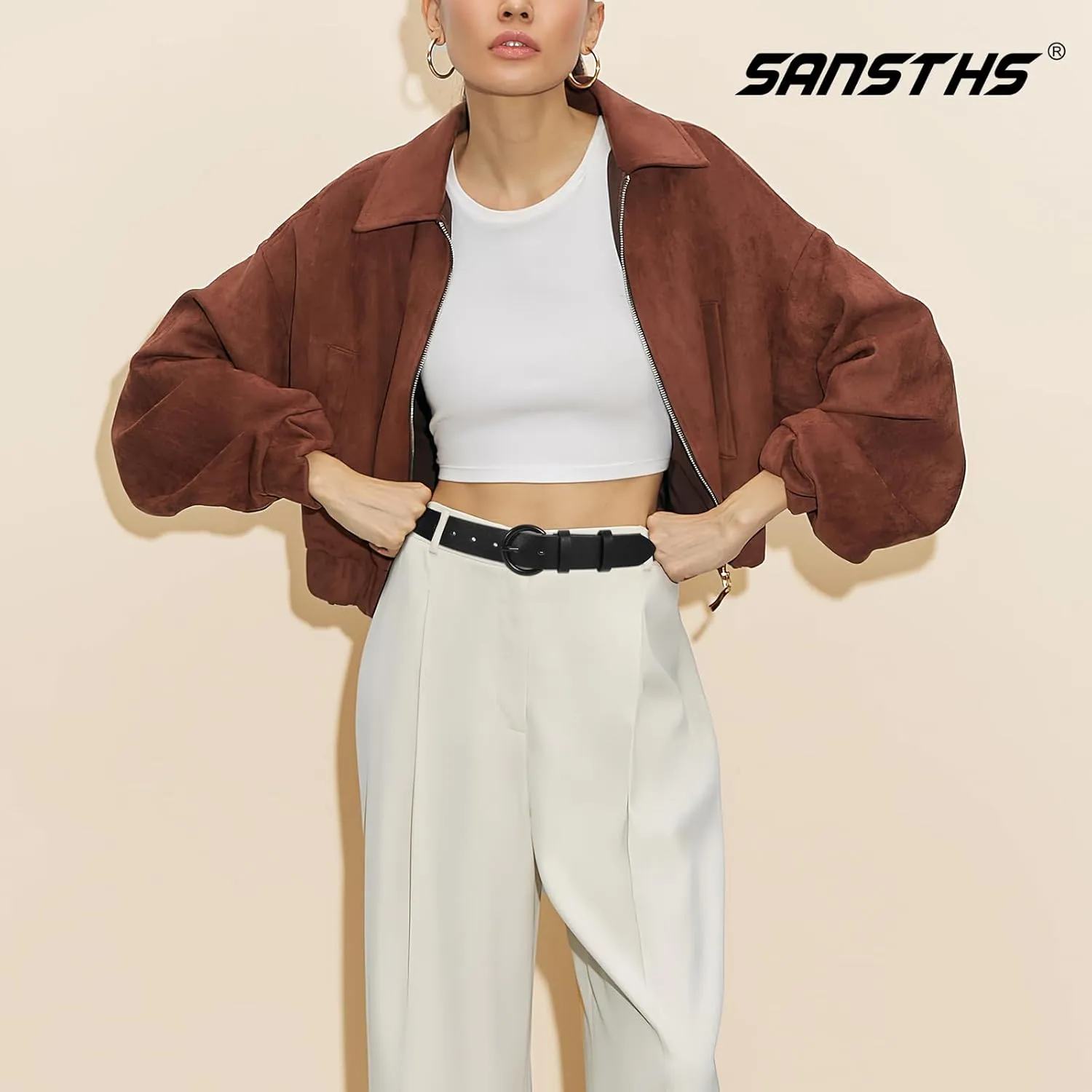 SANSTHS Women Black Casual Leather Belt with Gold Buckle Ladies Dress Belt for Jeans Pants